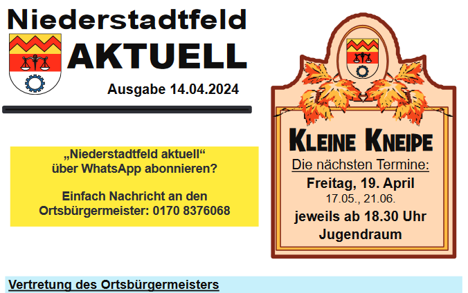 Niederstadtfeld aktuell vom 14. April