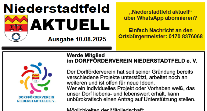 Niederstadtfeld aktuell am 10.8.25
